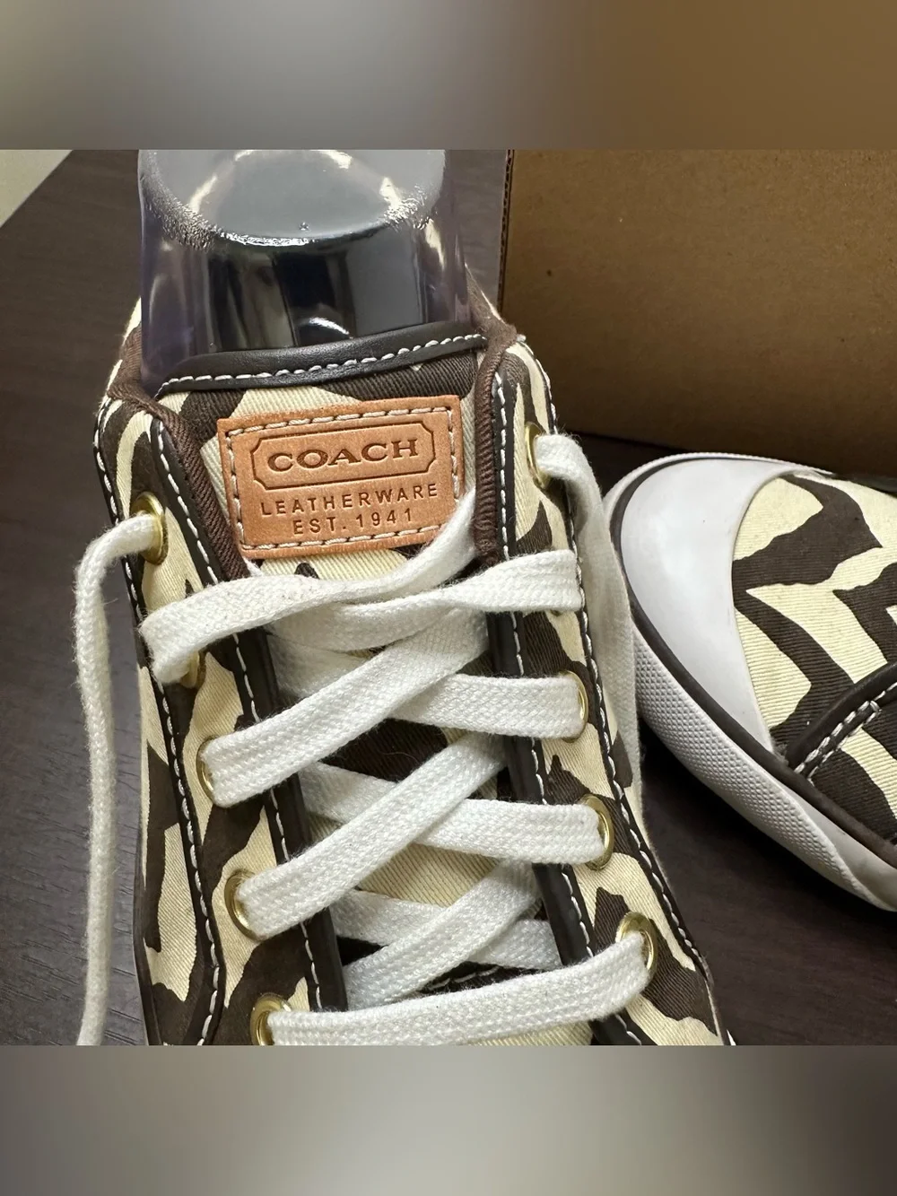 Coach Barrett Zebra Animal Print Canvas Leather Lace-Up Sneakers Rubber Sole 7.5